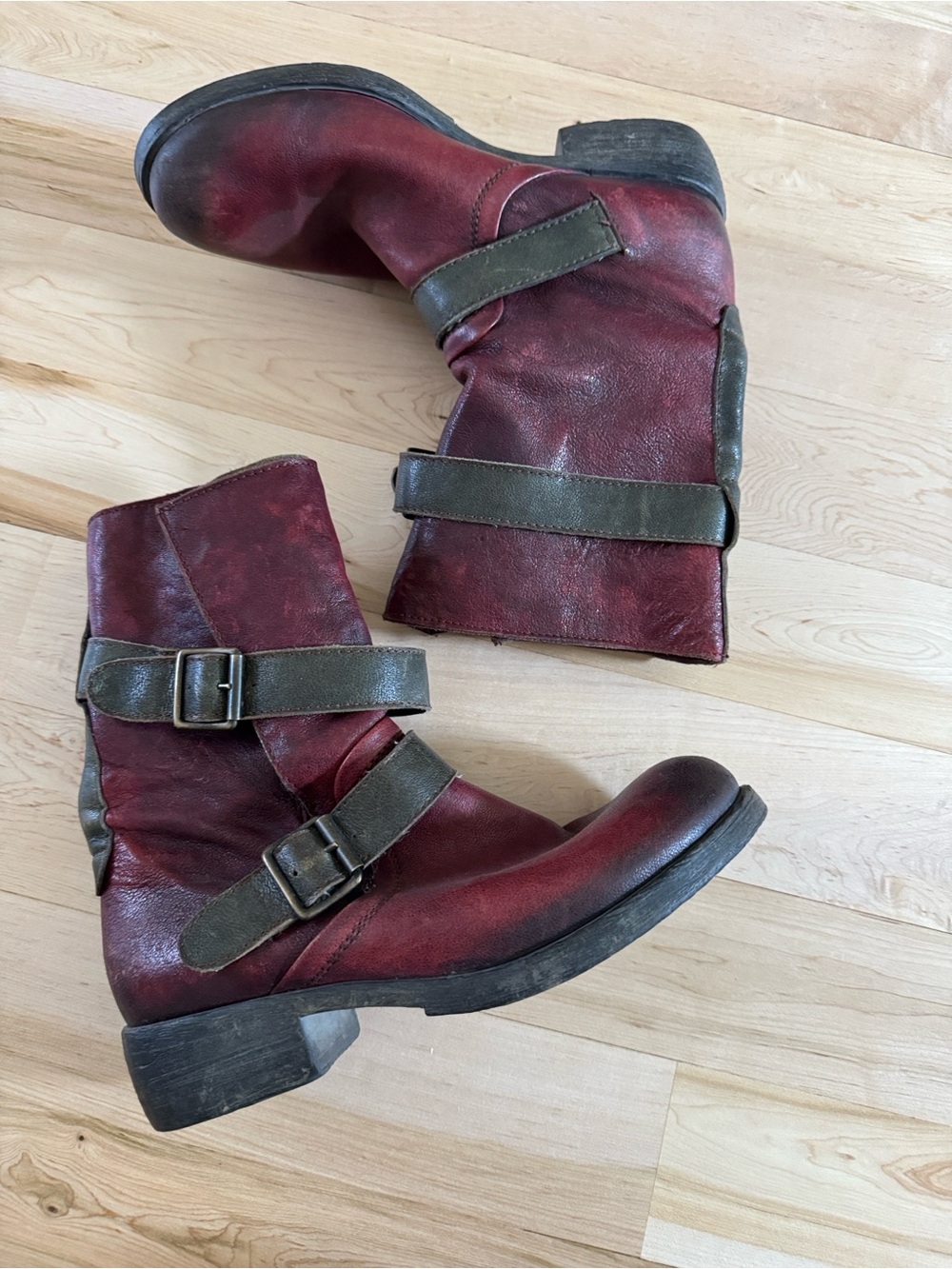 Airstep-A.S. 98-Rare Red Distressed Motorcycle Moto Boots Shoes-37-7